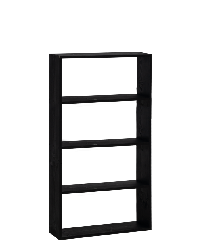 Massives Holzregal in Schwarz mit 3 Regalen.