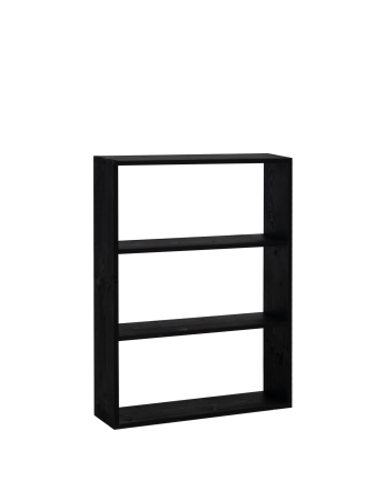 Massivholzregal in Schwarz mit 2 Regalböden.