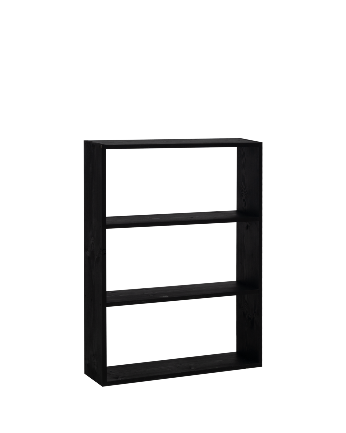 Massivholzregal in Schwarz mit 2 Regalböden.