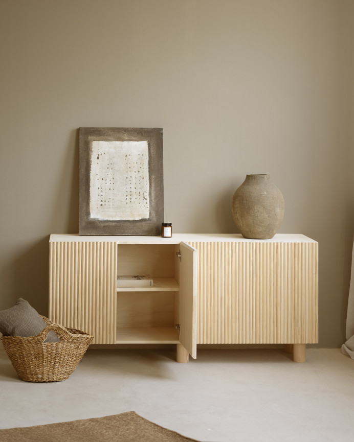 Holzvitrine aus Fichten- und Kiefernholz in Naturtönen, 152x42 cm