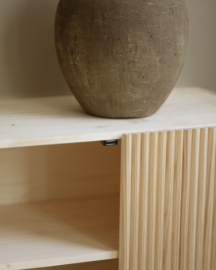 Holzvitrine aus Fichten- und Kiefernholz in Naturtönen, 152x42 cm