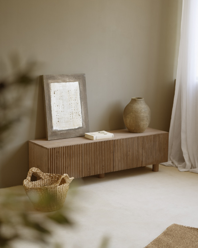 TV-Schrank aus Fichten- und Kiefernholz in dunklem Eichenfarbton 152x42cm