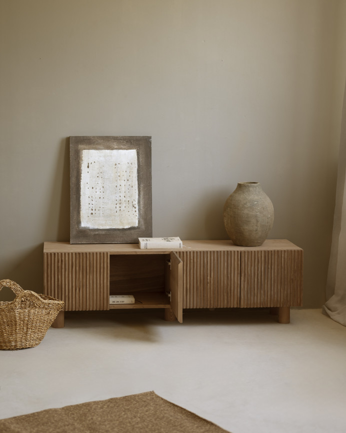 TV-Schrank aus Fichten- und Kiefernholz in dunklem Eichenfarbton 152x42cm