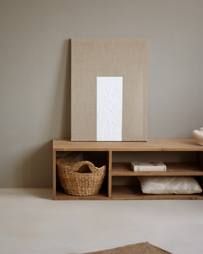 TV-Schrank aus massivem Eichenholz in mittlerem Eichenton von 160x40cm.