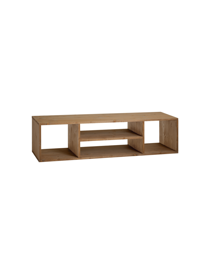 TV-Möbel aus massivem Eichenholz in dunklem Eichenfarbton von 160x40cm.
