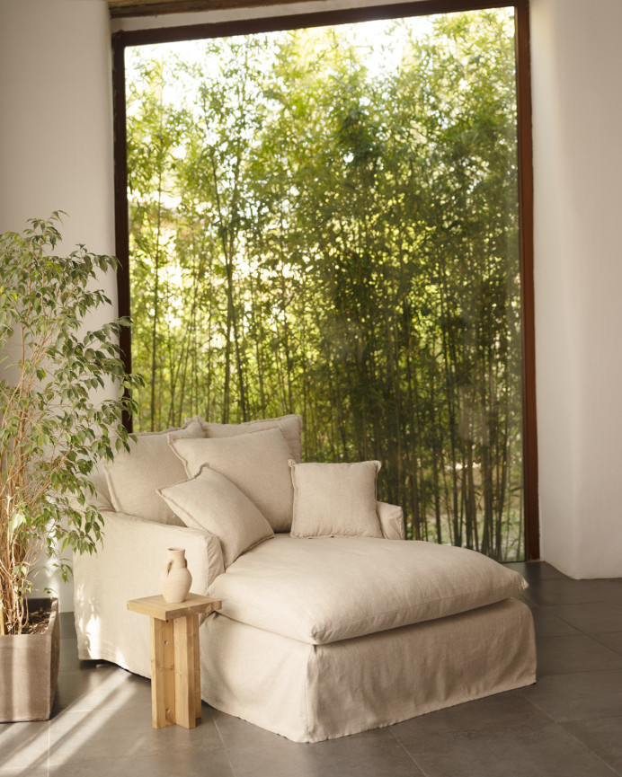 Sofa aus beige-farbenem Baumwoll- und Leinengarn in der Größe 115x170cm