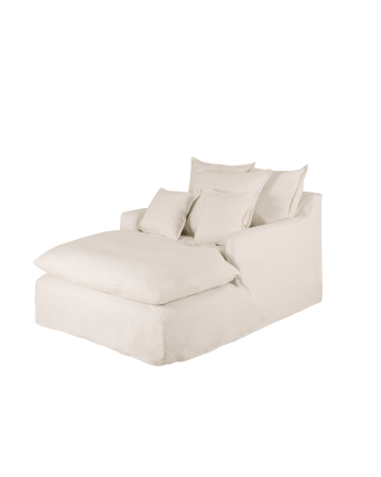 Baumwoll- und Leinensofa in Weiß, 115x170cm.