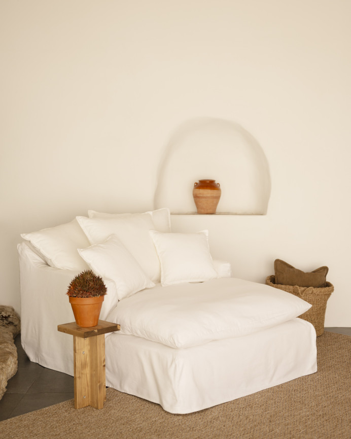 Baumwoll- und Leinensofa in Weiß, 115x170cm.