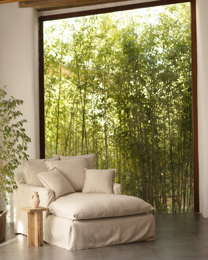 Sofa aus beige-farbenem Baumwoll- und Leinengarn in der Größe 115x170cm