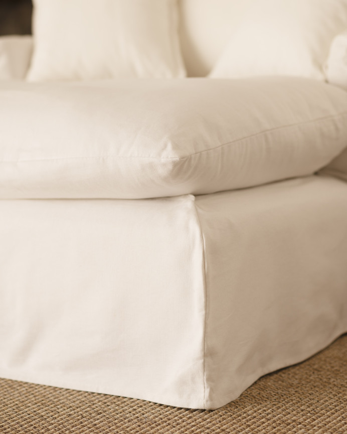 Baumwoll- und Leinensofa in Weiß, 115x170cm.