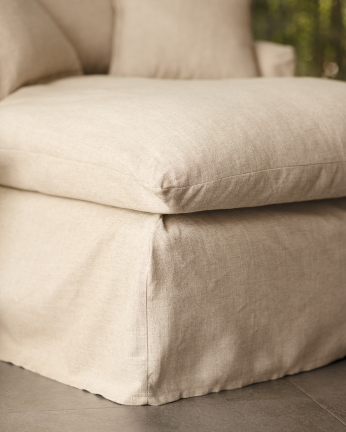 Sofa aus beige-farbenem Baumwoll- und Leinengarn in der Größe 115x170cm