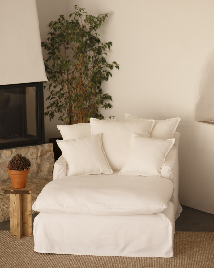 Baumwoll- und Leinensofa in Weiß, 115x170cm.