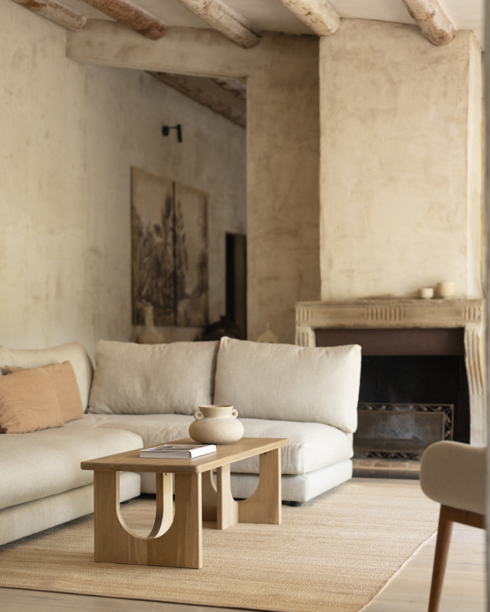 Massivholz-Couchtisch aus Pappelholz in 120x50cm.