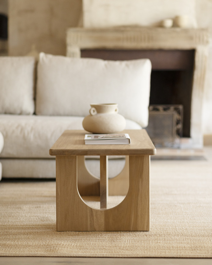 Massivholz-Couchtisch aus Pappelholz in 120x50cm.