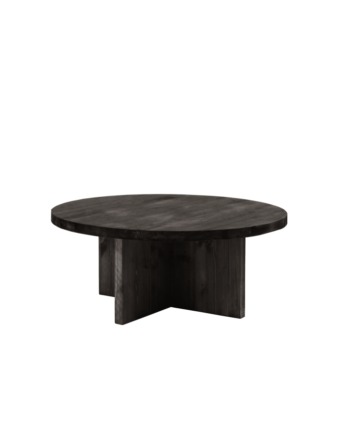 Runder massiver Holz Couchtisch in schwarzem Finish in verschiedenen Größen.