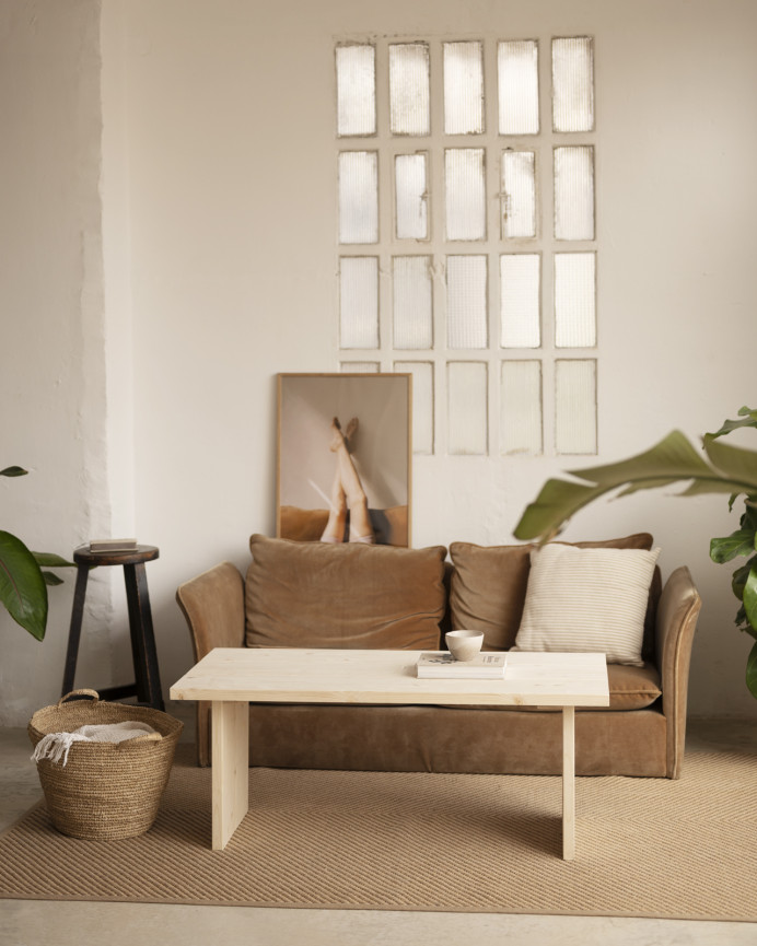 Massiver Holz-Couchtisch mit natürlicher Oberfläche von 120x60cm