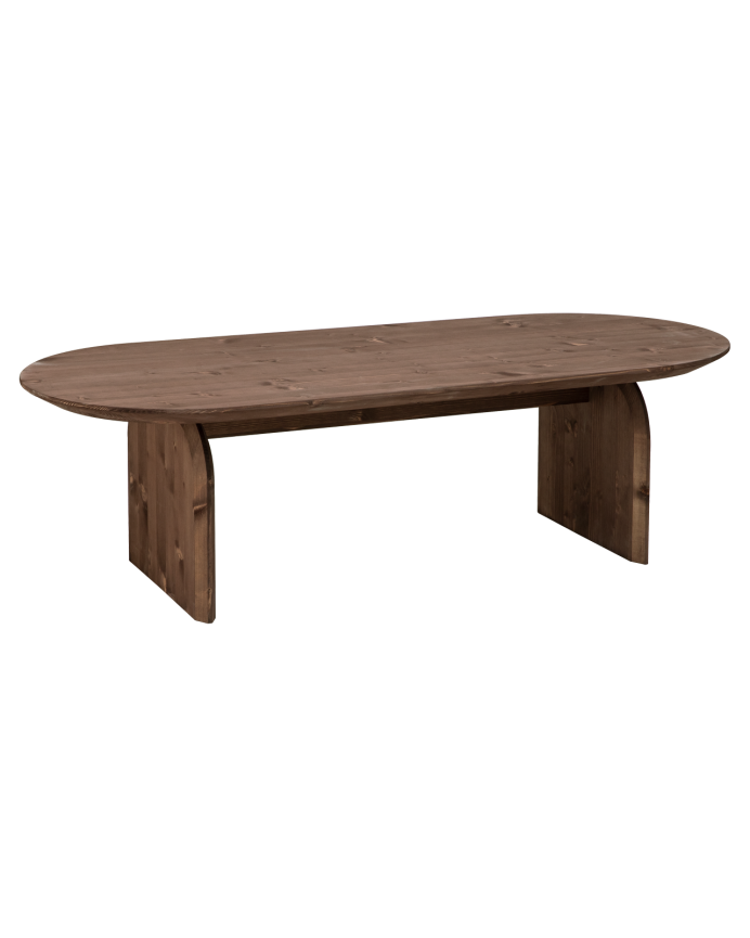 Ovaler Massivholz-Couchtisch in Nussbaumfarben in verschiedenen Größen.