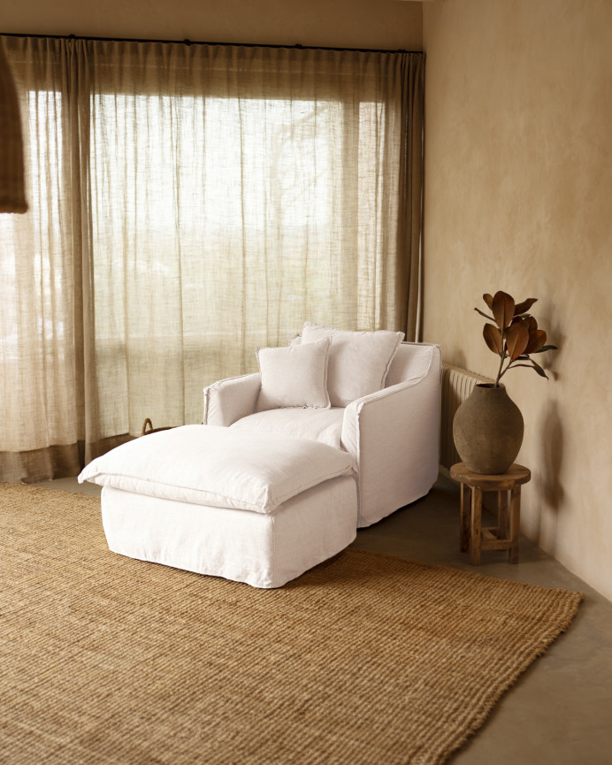 Bezug für Pouf Aus Baumwolle und Leinen, 46x92cm