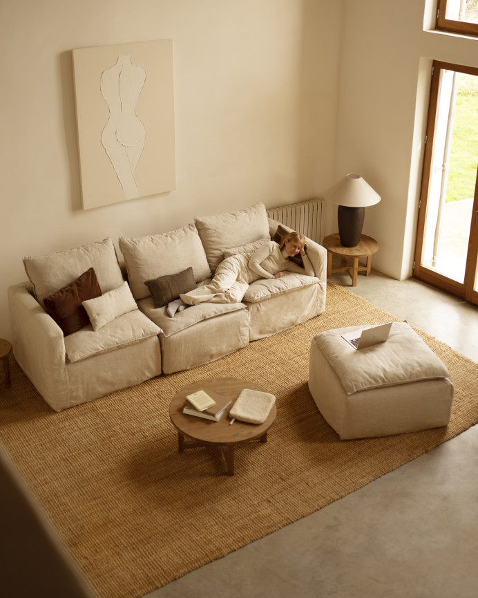 Bezug für Pouf Aus Baumwolle und Leinen, 54x87cm