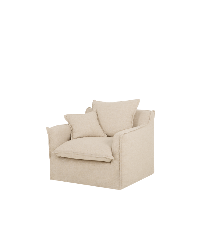 Baumwoll- und Leinensofa in beige, abziehbar, 98x90cm.
