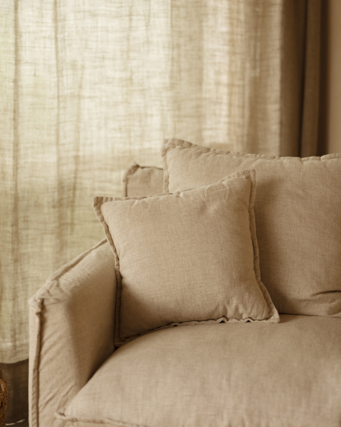 Baumwoll- und Leinensofa in beige, abziehbar, 98x90cm.