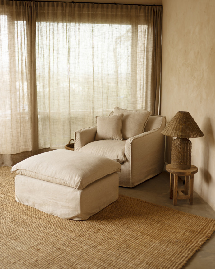 Baumwoll- und Leinensofa in beige, abziehbar, 98x90cm.