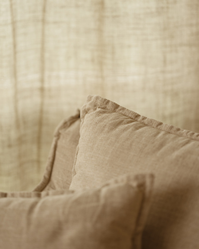 Baumwoll- und Leinensofa in beige, abziehbar, 98x90cm.
