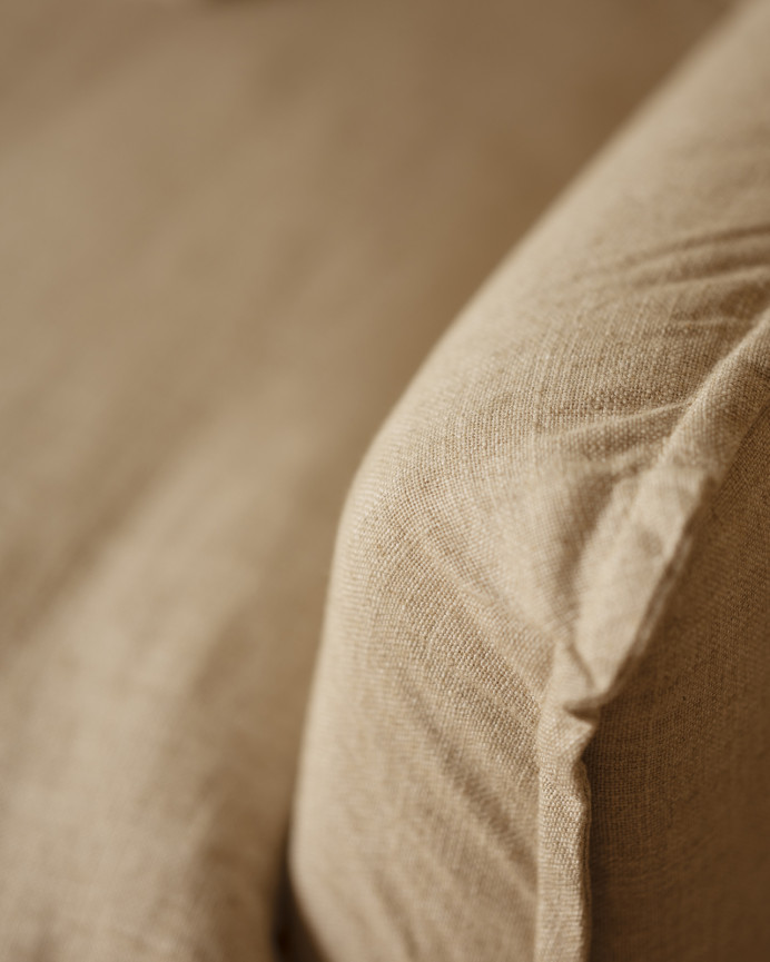 Baumwoll- und Leinensofa in beige, abziehbar, 98x90cm.