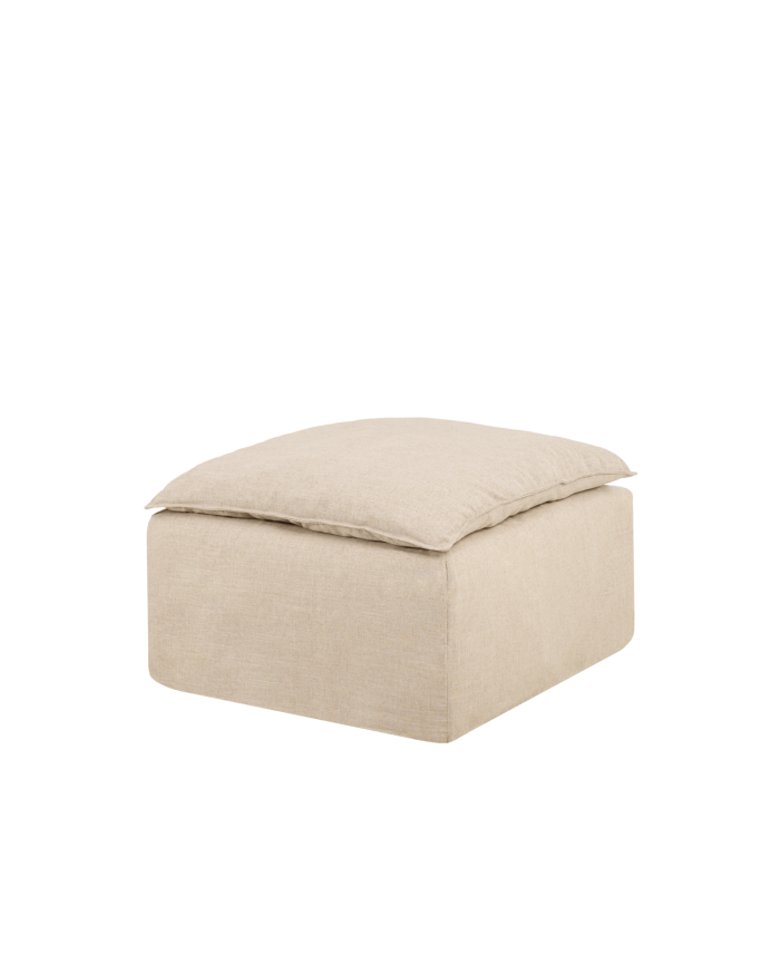 Fluffy, abnehmbarer Sitzsack aus Baumwolle und Leinen in Beige, 89x87 cm.