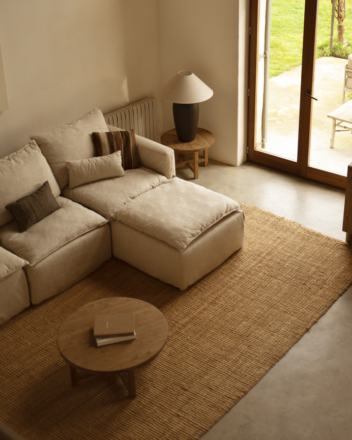 Fluffy, abnehmbarer Sitzsack aus Baumwolle und Leinen in Beige, 89x87 cm.