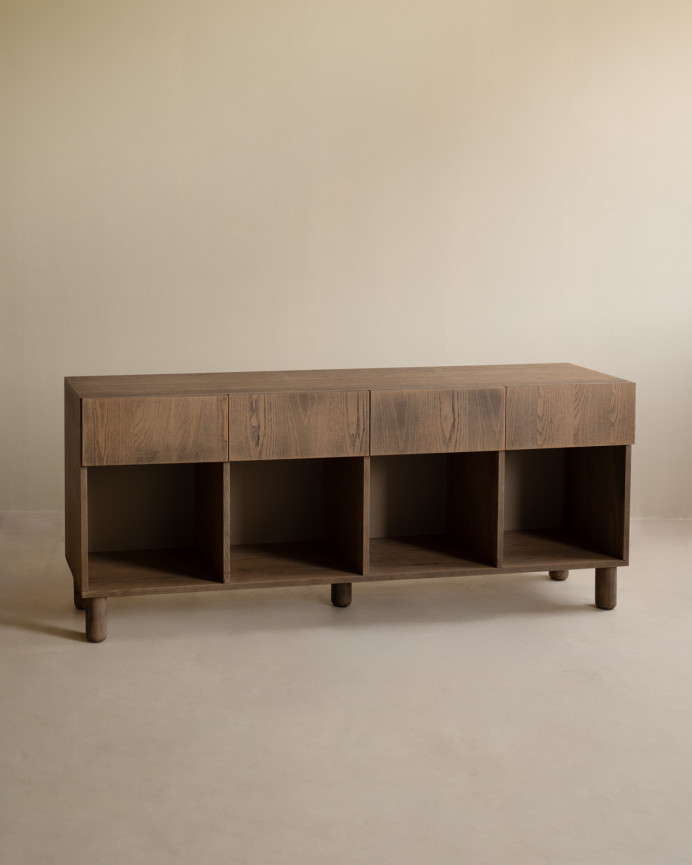 Aparador con 4 cajones de chapa de madera de fresno natural en tono avellana de 176x40cm