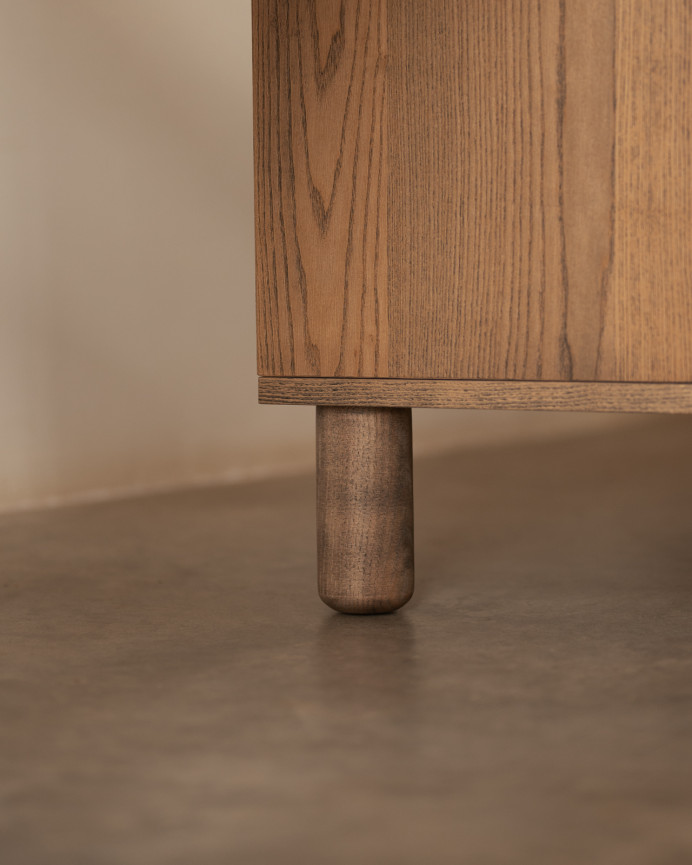 Aparador con 4 cajones de chapa de madera de fresno natural en tono avellana de 176x40cm