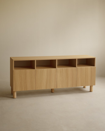 Aparador con 4 puertas de chapa de madera de roble natural de 176x40cm