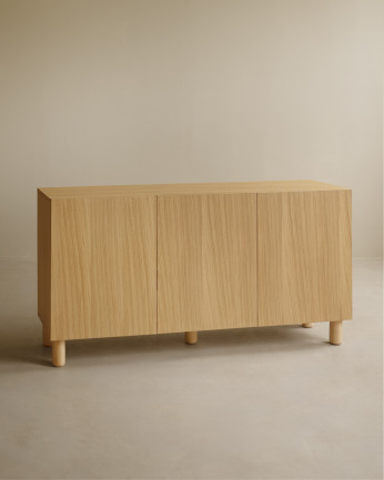 Aparador con 3 puertas de chapa de madera de roble natural de 160x40cm