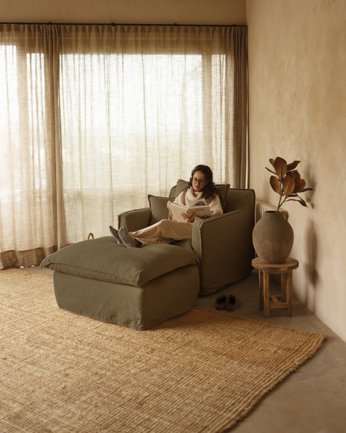 Bezug für Pouf Aus Baumwolle und Leinen, 46x92cm