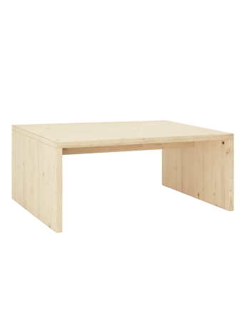 Massiver Holz-Couchtisch in natürlicher Farbe mit den Maßen 110x45x74cm.