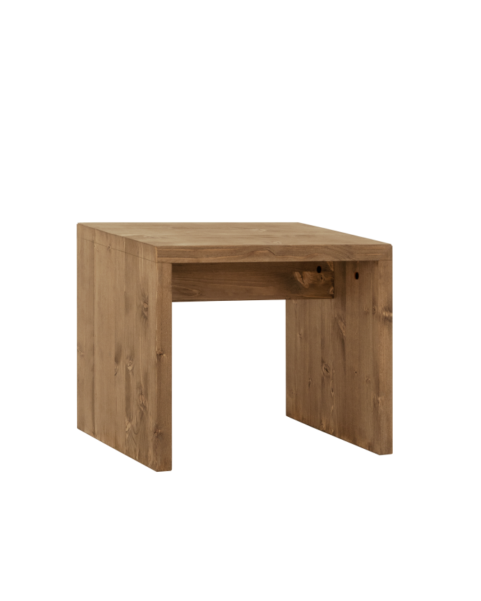 Tisch / Massivholzhocker in dunklem Eichenholzton, 45x50cm.