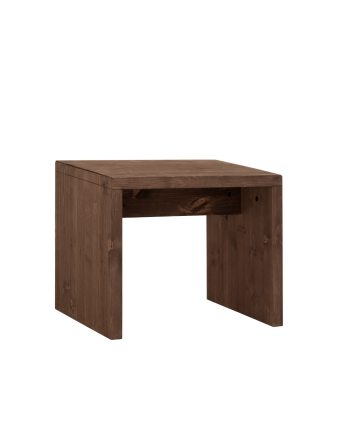 Tisch / Massivholzhocker in Nussbaumfarbe mit den Maßen 45x50cm.