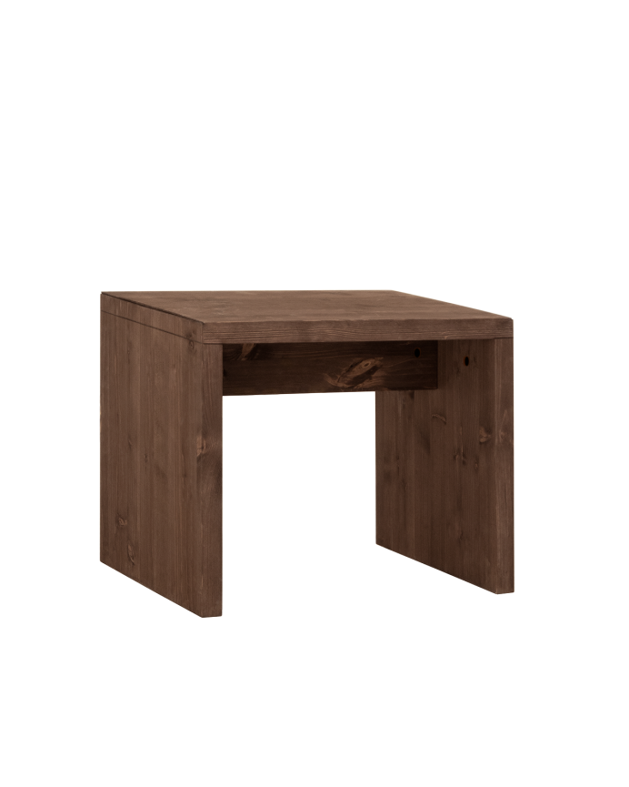 Tisch / Massivholzhocker in Nussbaumfarbe mit den Maßen 45x50cm.