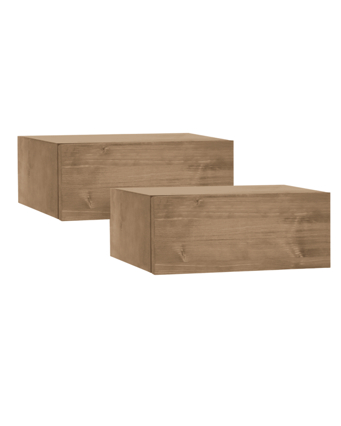 Zweier-Pack massiver Holznachttische in dunkler Eiche im schwebenden Design, jeweils 40cm.