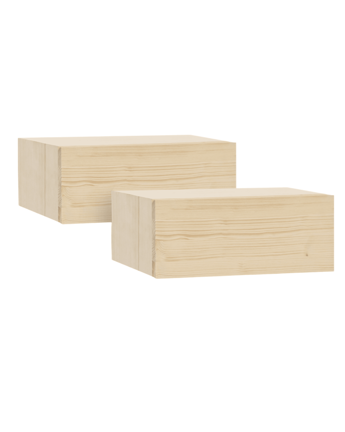 Zweierpack schwebender massiver Holz-Nachttische in Naturton, 40 cm.