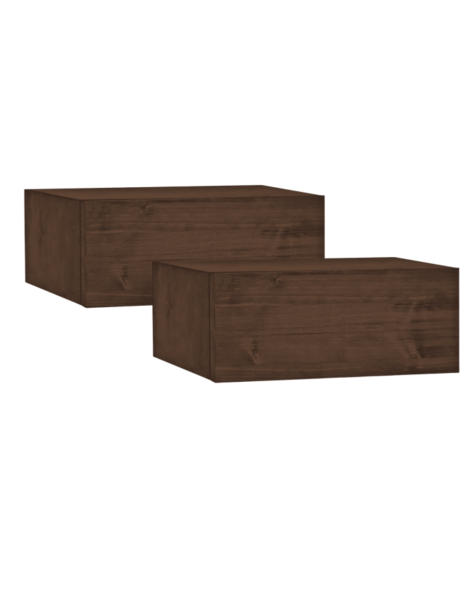 Set mit zwei massiven schwebenden Nachttischen aus Nussbaumholz in der Farbe Walnuss von 40x15cm.