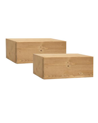 Zweier-Set massiver Schwimmholz-Nachttische in mittlerer Eiche, 40 cm.