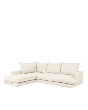 Sofa mit linksseitiger Chaiselongue in gebrochenem Weiß in verschiedenen Größen.