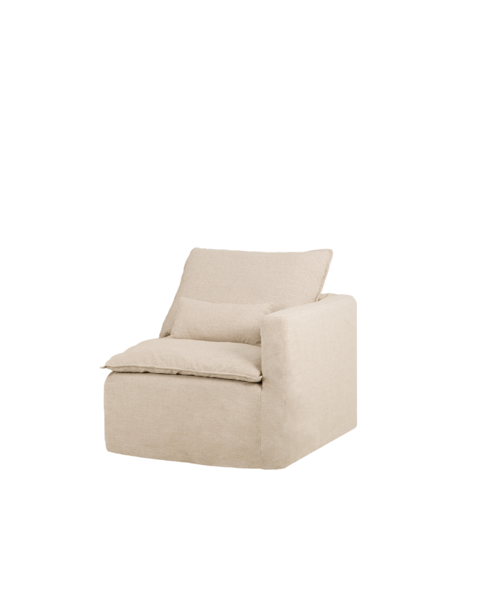 Módulo de algodón y lino con reposabrazos derecho desenfundable tono beige de 97x96cm