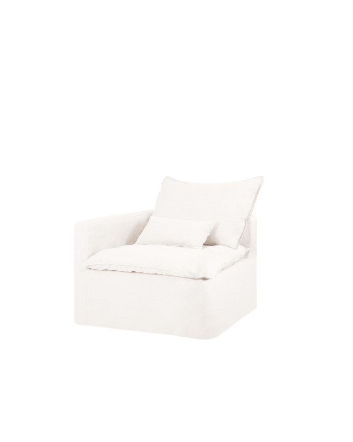 Modul aus Baumwolle und Leinen mit abnehmbarer linker Armlehne in Weiß, 97x96 cm.