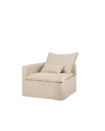 Baumwoll- und Leinenmodul mit abnehmbarer linker Armlehne in Beige von 97x96cm.