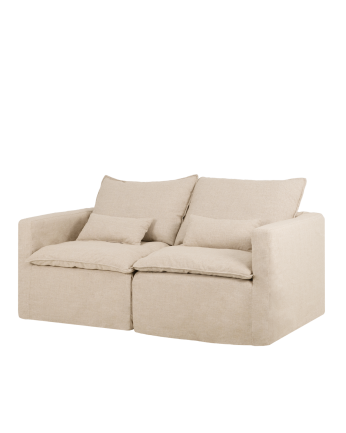 Modulares gerades Sofa aus Baumwolle und Leinen in Beige, abnehmbar, Maße 196x96 cm