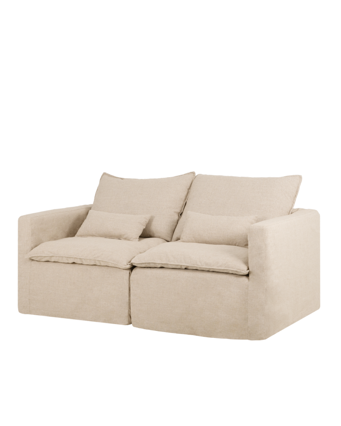 Modulares gerades Sofa aus Baumwolle und Leinen in Beige, abnehmbar, Maße 196x96 cm