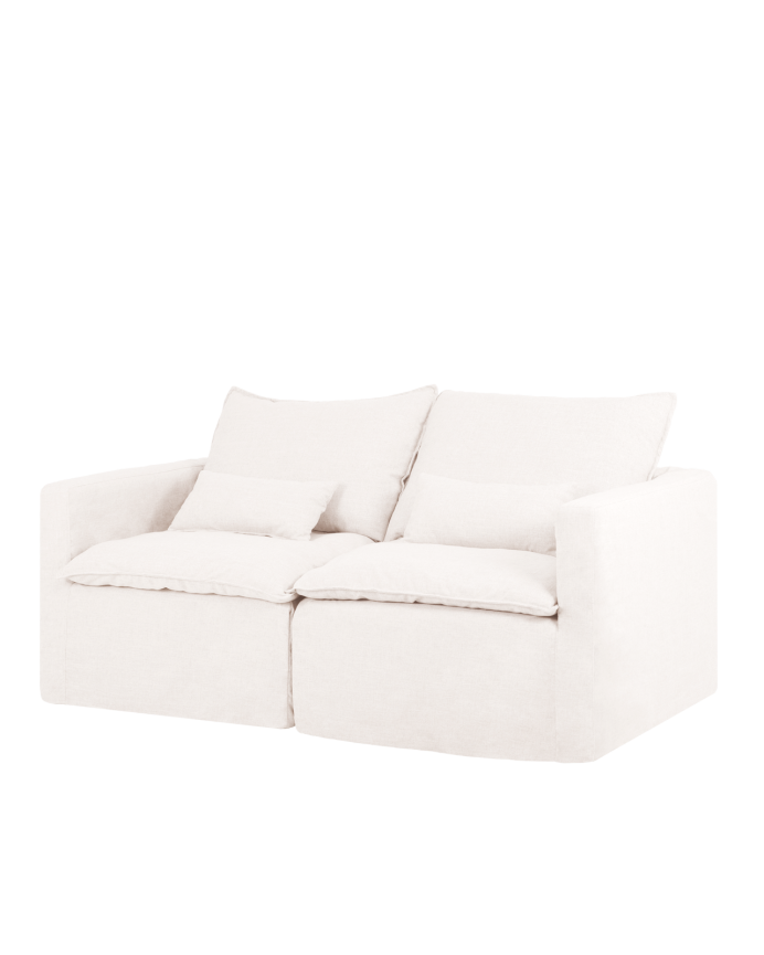 Modulares, gerade geschnittenes Sofa aus abnehmbarem Baumwoll- und Leinenbezug in Weiß, 196x96 cm.